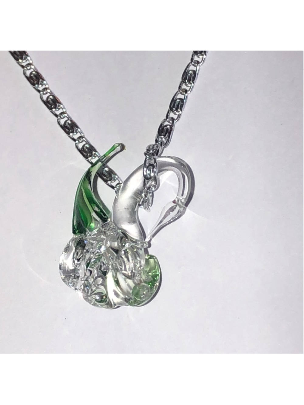 Vintage Silver Tone Lightweight Chain Glass Swan Boho Retro Necklace